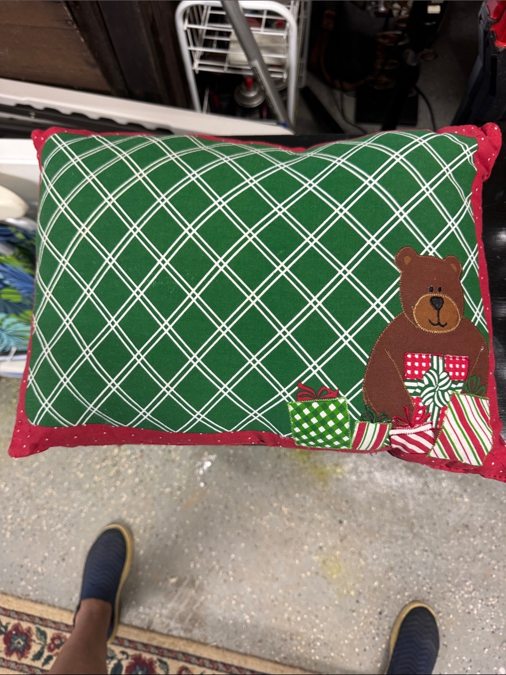 Holiday Bear Decorative Pillow - Green and Red